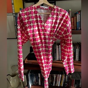 Silky Blouse White w/ Pink Dots, Size L